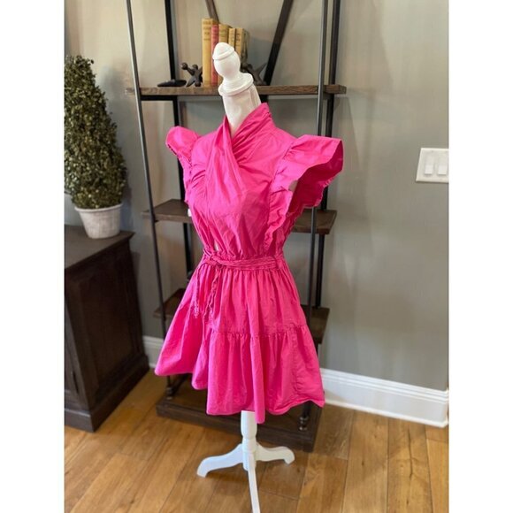 Derek Lam 10 Crosby Finn Ruffle Wrap Mini Dress Pink Womens Size 44 US 10 - Picture 9 of 15
